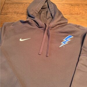 Nike Brown Hoodie with Blue Lightning Design